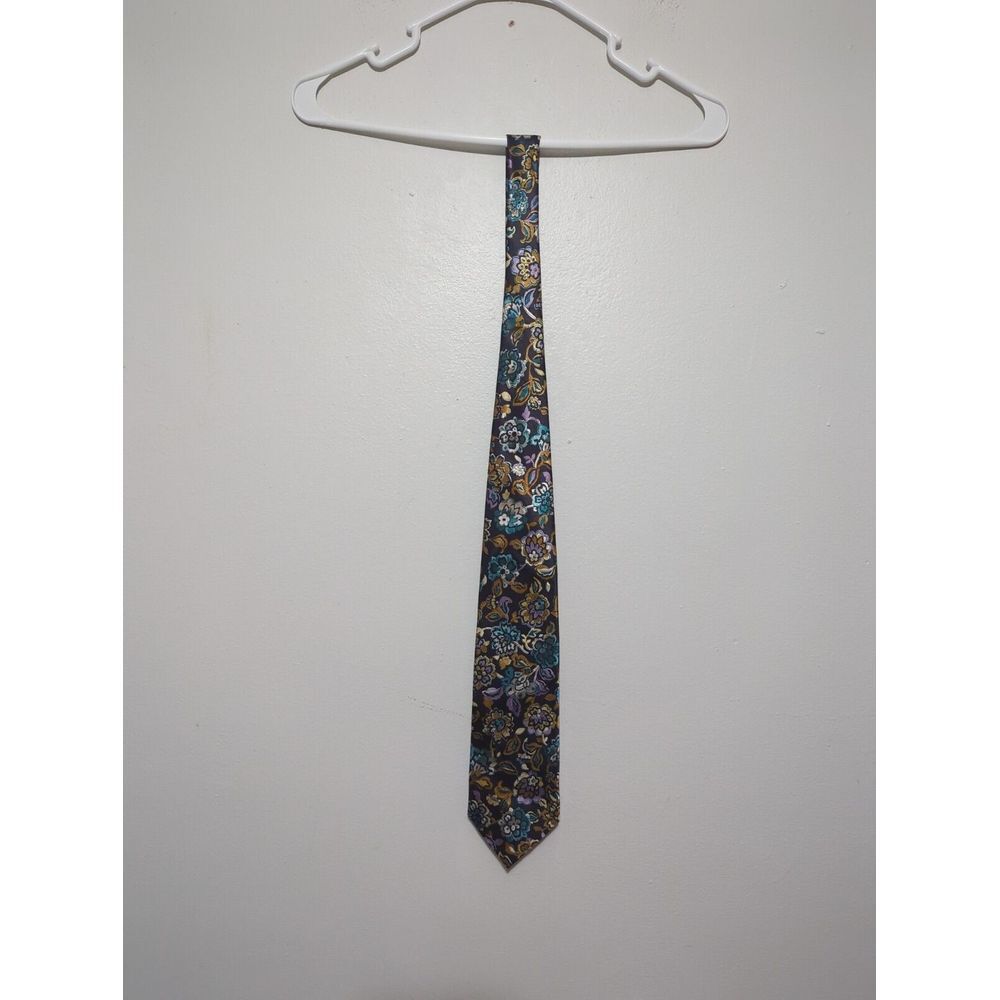 Buckingham Mens‎ Floral Brocade Necktie Multi-Color Teal Purple Gold Satin Tie